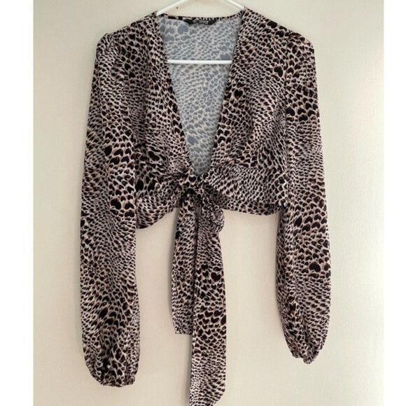 SHEIN Tops - Animal Print Tie Front Top